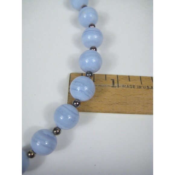 Milor Sterling Silver Blue Lace Agate Stone Beaded Italy Necklace 18 inch Magnet - Picture 3 of 10